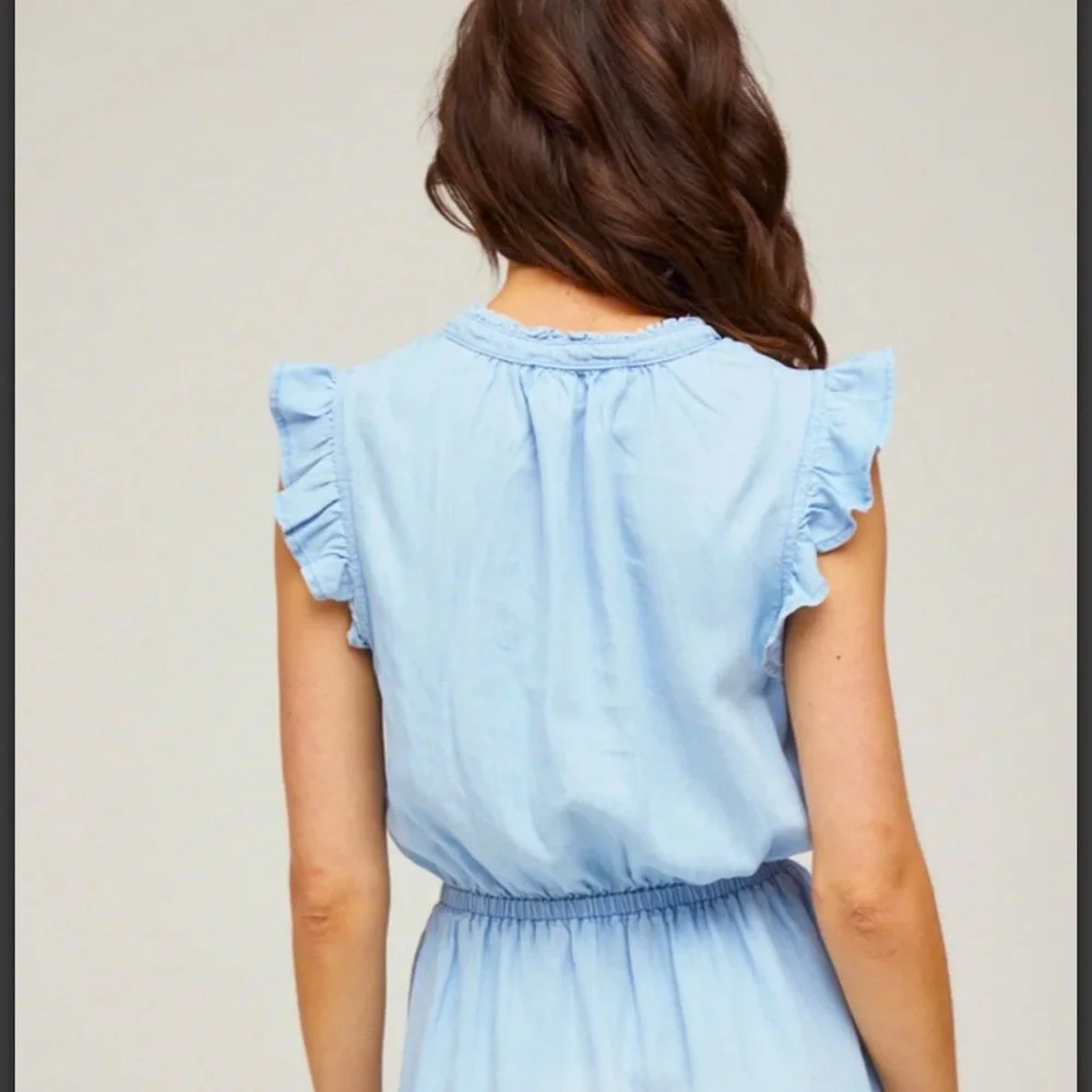 Bella Dahl Ruffle Sleeve Mini Dress Tencel Lycocell small Perennial Blue $165 - Picture 2 of 16